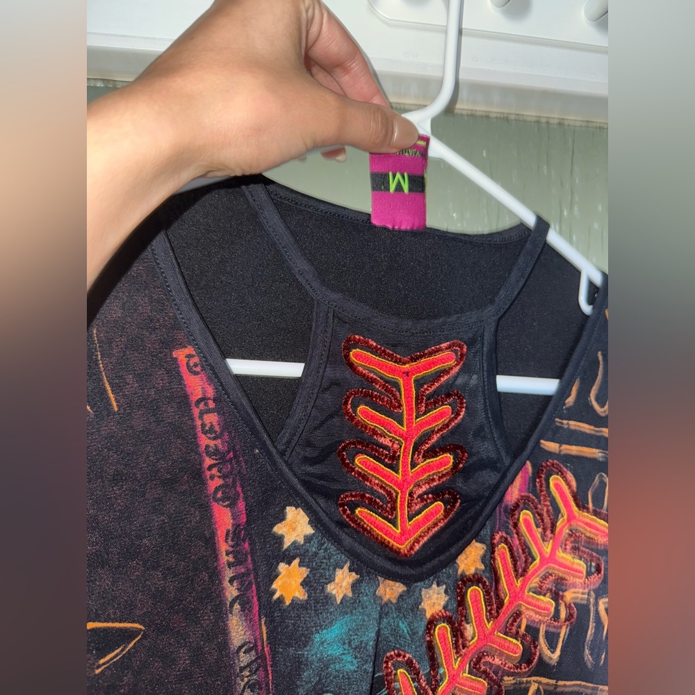 Save The Queen Pink and Black Graphic mesh top - Picture 2 of 4